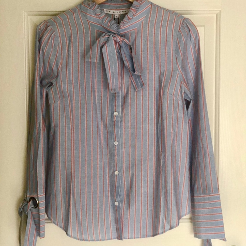 English Factory Ruffle Striped Button-Down Shirt - Picture 4 of 6